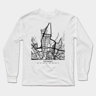 SYDNEY AUSTRALIA BLACK CITY STREET MAP ART Long Sleeve T-Shirt